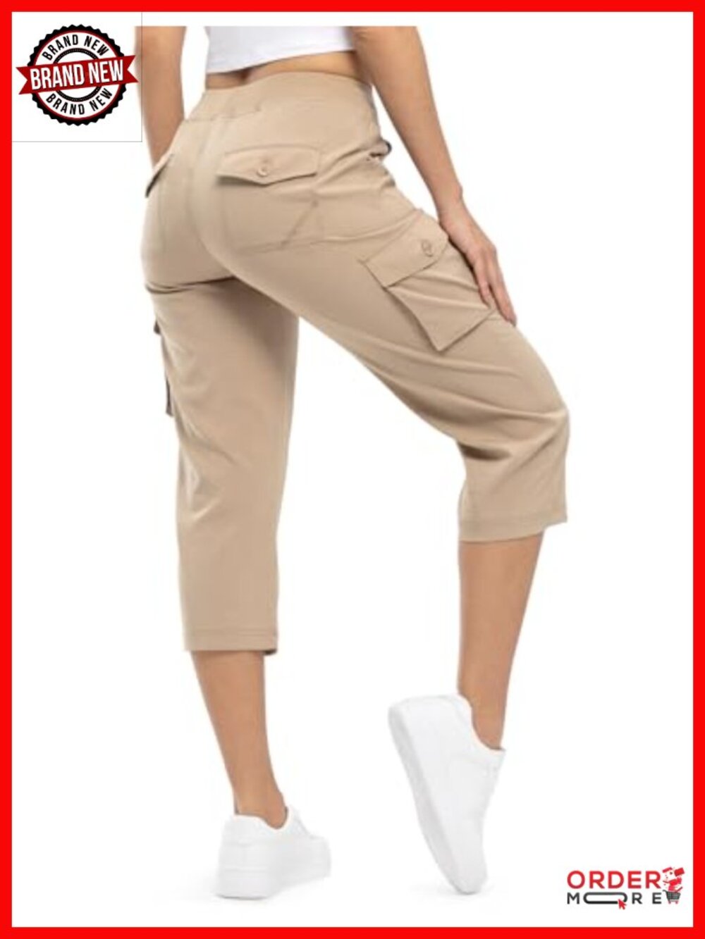 Womens Cargo Capris Lightweight Hiking Pants 6 Pockets Quick Dry Loose Cropped